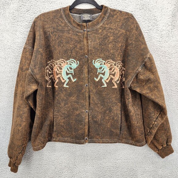 VTG Stone Aged Rockwear Stone Washed Cotton Size Large Jacket Kokopelli Snap USA - Picture 1 of 12